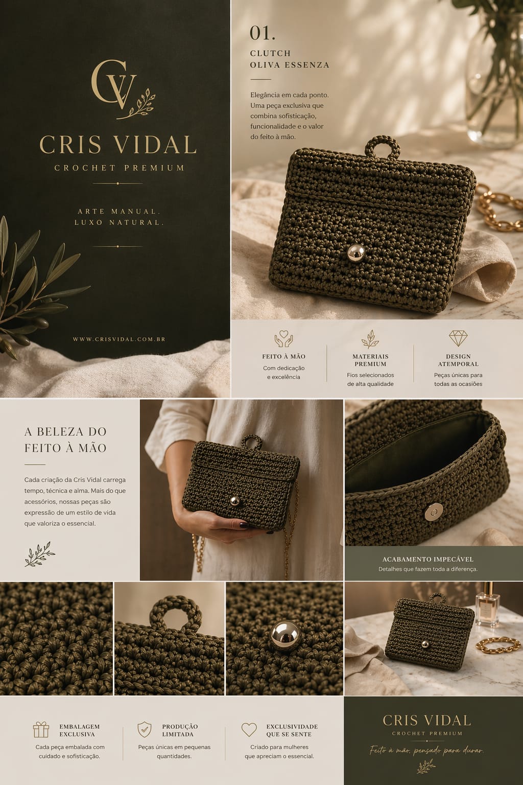 Bolsa Oliva artesanal em crochê