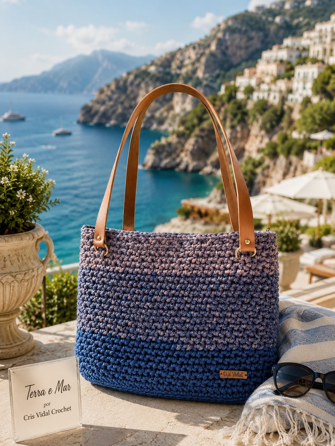 Bolsa Terra e Mar artesanal em crochê